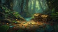 Forest Treasure: A Digital CG Artwork Concept Illustration in Realistic Cartoon Style Background. Perfect for Video Games.