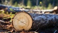 Forest tree trunk, lumber industry stack, cross section cutting generated by AI Royalty Free Stock Photo