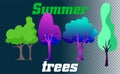 Forest Trees, Hedges And Bush Set Illustration of a set of cartoon spring or summer and winter forest trees . Silhoutte of trees