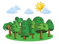 Forest Trees, Hedges Illustration of a set of cartoon spring or summer forest trees and other forest elements