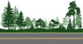 Forest trees, horizontal road. Vector illustratio Royalty Free Stock Photo
