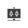 Forest trees road sign vector icon