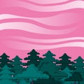 Forest with trees scene and sky pink