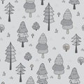 Forest trees seamless vector pattern. Botanic design texture in colors of grey