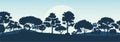 Forest trees silhouettes , nature landscape background vector illustration EPS10 Royalty Free Stock Photo