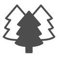 Forest trees solid icon, merry christmas concept. Vector graphics. Fir tree group sign on white background, glyph style Royalty Free Stock Photo