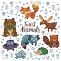 Forest tribal animals vector set Royalty Free Stock Photo