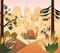 Vector illusrtation of Mountain forest valley in warm colours Royalty Free Stock Photo