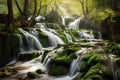 forest- with view of cascading waterfall, peaceful and cleansing