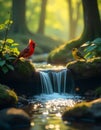 Forest view with a small river and birds Royalty Free Stock Photo