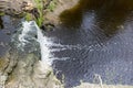 Forest waterfall and river Sablinka bird`s-eye view. Sablino, Leningrad Region, Russia. Waterfall river scene Royalty Free Stock Photo