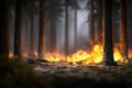 Forest wildfire with flames spreading at ground level. climate disaster or emergency response concept Royalty Free Stock Photo