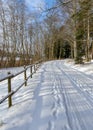 Forest in winter after heavy snowfall. Winter landscape, a day in a winter forest with freshly fallen snow, a country road with a Royalty Free Stock Photo