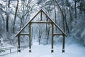 Mysterious wooden door in a forest in winter Royalty Free Stock Photo