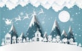 Merry christmas,Snow forest. pines in winter and mountain Paper vector Illustration Royalty Free Stock Photo