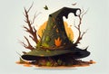 Forest witch hat in cartoon style. AI Generated