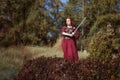 In the forest, a woman with a sword. Royalty Free Stock Photo