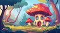 The forest wonderland with small houses for gnomes or elves made of mushrooms and hats. Cartoon illustration of a fairy Royalty Free Stock Photo