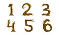 Forest woody numbers collection. 1,2,3,4,5,6 numerals made of bent tree branches vector illustration