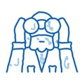 forester looking binoculars doodle icon hand drawn illustration