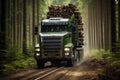 Forestry Freight: Timber Hauler in Woodland Setting.