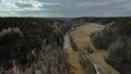 Forests, fields and a river. Drone photo. Royalty Free Stock Photo