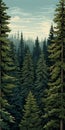 Spectacular Fir Forest Illustration: Dark Green And Gray Hyper-detailed Poster