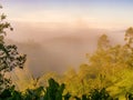 The forests and the hills of the eastern Andean mountains of central Colombia covered by a low dense fog Royalty Free Stock Photo