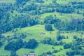 Forests and meadows in the Countryside towards Passy in the Mont Blanc Massif in Europe, France, in the Alps, towards Chamonix, in Royalty Free Stock Photo