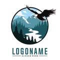 Forests with Water with Eagle Logo Vector