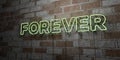 FOREVER - Glowing Neon Sign on stonework wall - 3D rendered royalty free stock illustration