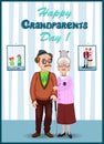 Forever together greeting card. Grandparents characters in the room.