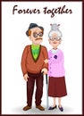 Forever together greeting card. Old woman and old man embrace. Royalty Free Stock Photo