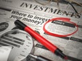 FOREX is the best option to invest. Where to Invest concept, Investmets newspaper with loupe and marker. Royalty Free Stock Photo