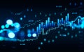 Forex graph lines and bars with rising candlesticks and numbers