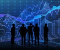 Forex graph room in blue with people siluet Royalty Free Stock Photo