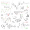 Forex market hand drawn vector background with