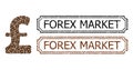 Forex Market Scratched Badges with Notches and Pound Sterling Mosaic of Coffee Seeds