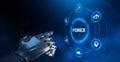 Forex stock trading robot, finance and technology process automation concept. Robotic hand pressing button. 3D rendering