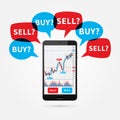 Forex trade candlestick graph on smartphone screen