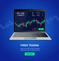 Forex Trading Banner with Realistic Detailed 3d Laptop. Vector