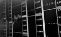 Forex trading screen with charts and graphs in black and white Royalty Free Stock Photo