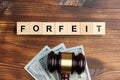 Forfeit concept as an inscription on a sticker next to the judge hammer Royalty Free Stock Photo