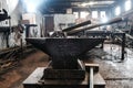 Forge, production workshop. Blacksmith tools and hot metal.