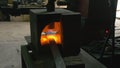 Forge workshop. Smithy manual production. Gas furnace for heating metal. Modern melting stove for iron steel. Blacksmith