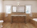 Forged bathroom vanities with a mirror and a washbasin in the bathroom classic style Royalty Free Stock Photo