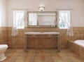 Forged bathroom vanities with a mirror and a washbasin in the bathroom classic style Royalty Free Stock Photo