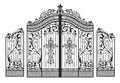 Forged metal gates. Sketch. Victorian style. Artistic forging. Fencing.Doors for the temple, church, Christian cross. Entrance