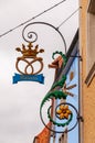 Forged sign of bakery and lantern in Old Quarter of  Rothenburg Royalty Free Stock Photo