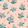 Forget-me-not blue flowers bouquets seamless hand drawn pattern